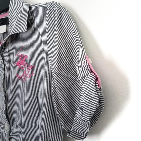Beverly Hills Polo Club Gray/White Stripe Top, L - Picture 4 of 5